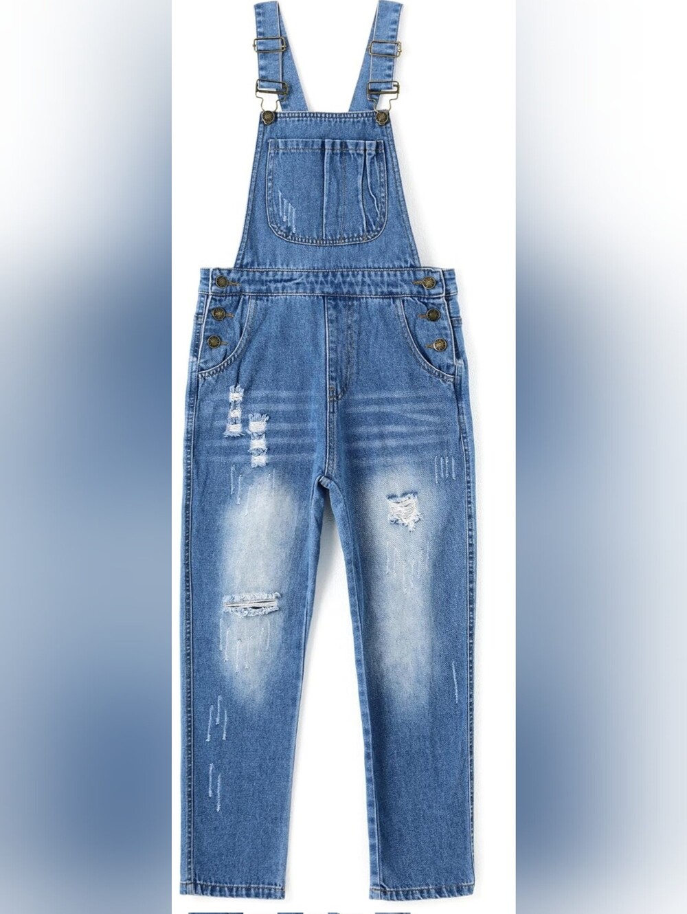 Distressed Blue Denim Overalls